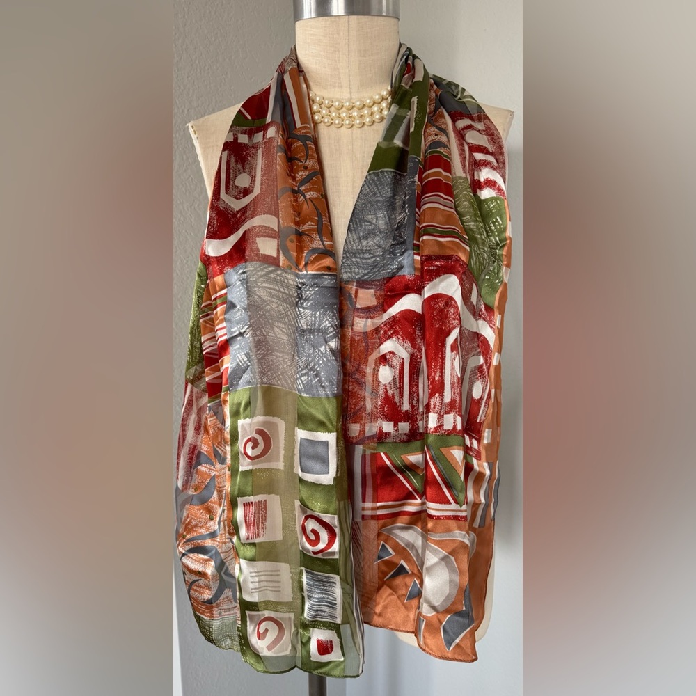 100% Silk Hiroko Kapp Scarf 60”x17” - Picture 3 of 6
